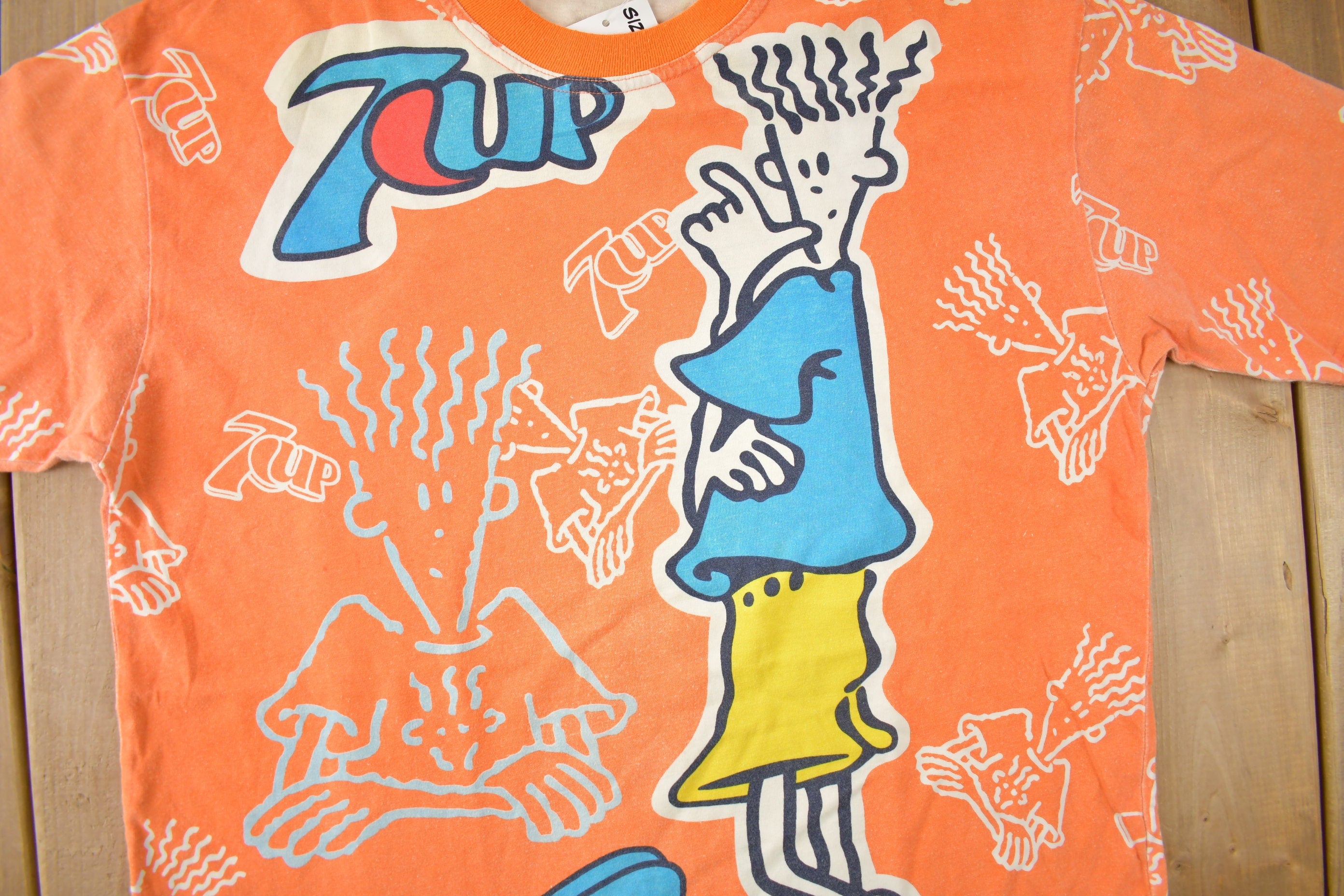 Vintage 1990s 7UP Soda Promo All Over Print Graphic T Shirt Size XL