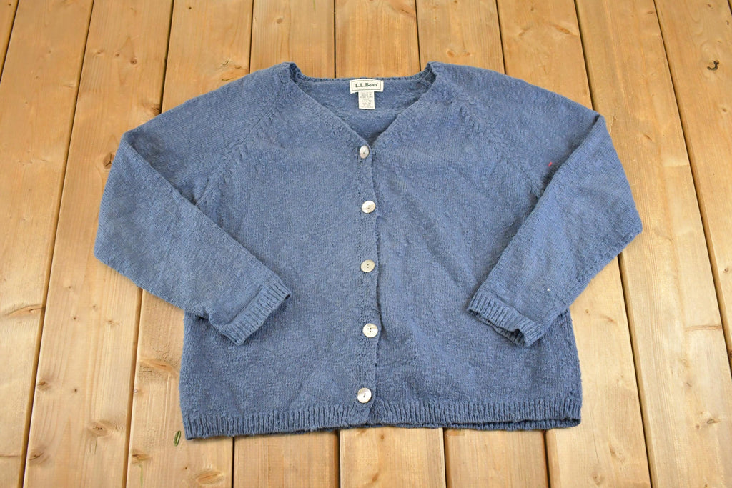 Vintage 1990s LL Bean Cable Knit Cardigan Sweater Women's M / Preppy Knit Cardigan / Fancy Knit Vintage Cardigan