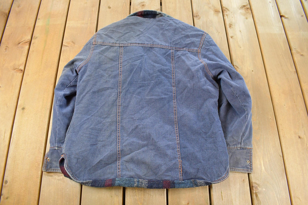 Vintage 1970s Plaid Lined Denim Shacket Men's Medium