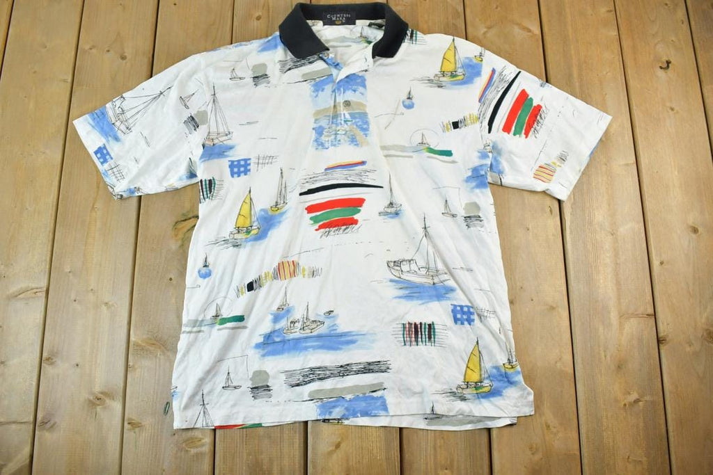 Vintage 1990s Sailboat Countess Mara Button Up Polo Style Shirt