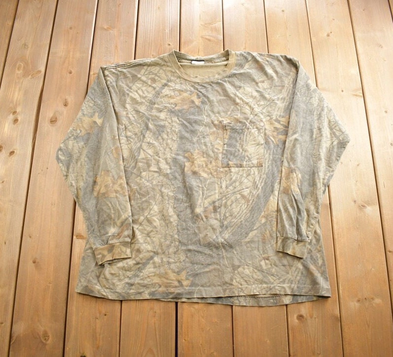 Vintage 1980s Forest Camo Liberty Realtree Long Sleeve Tee Shirt Made In USA