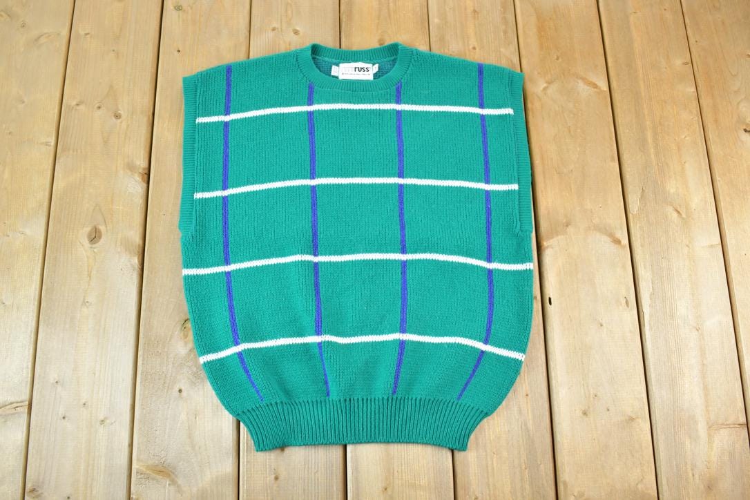 Vintage 1990s Russ Knit Abstract Pattern Crewneck Sweater Vest