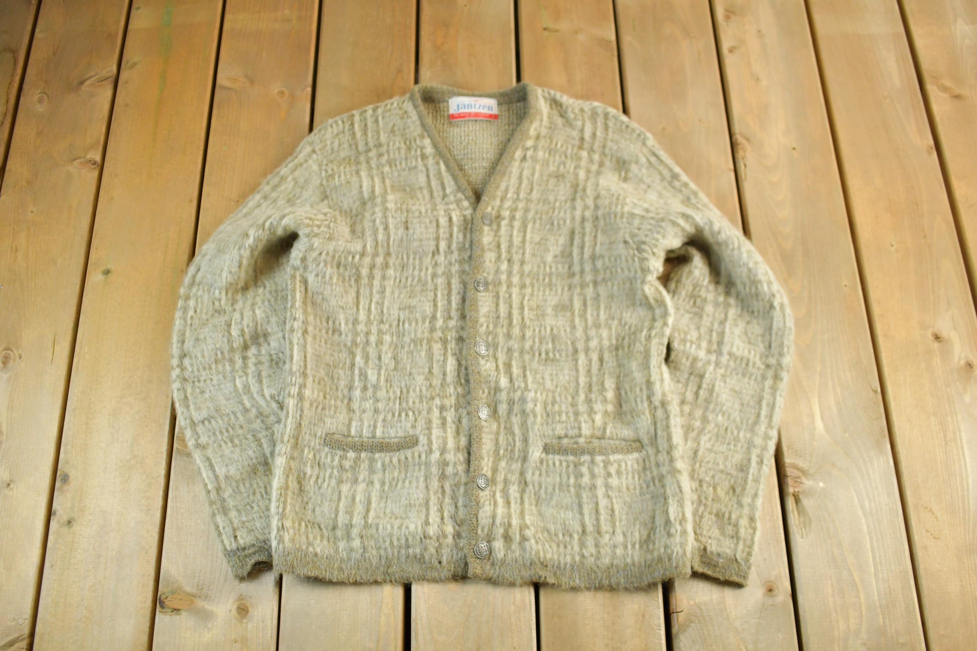 Vintage 1960s Jantzen Mohair Wool Grunge Knit Cardigan Sweater Adult Medium