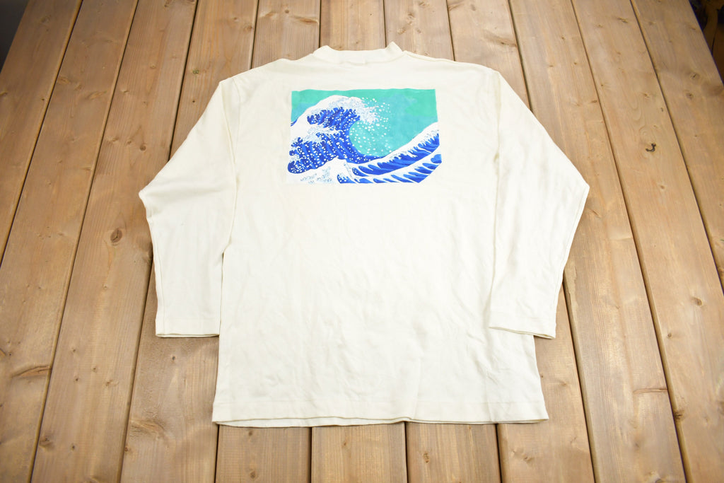 Vintage 1980s Takaoka Beach Club Surfing Graphic Souvenir T Shirt / Vintage Japan / Made In USA / Vacation Tee / Travel T Shirt / Mockneck