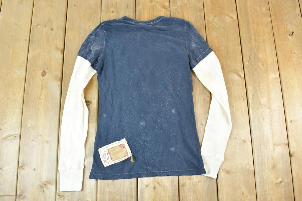 Women Vintage Deadstock Vigoss Y2K Argyle Lion Double Sleeve T-Shirt / Vigoss Grunge Skull Print / Contrast Stitch / Internet Famous