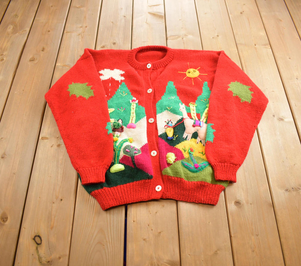 Vintage 1990s 3D Fairytale Knit Cardigan Sweater
