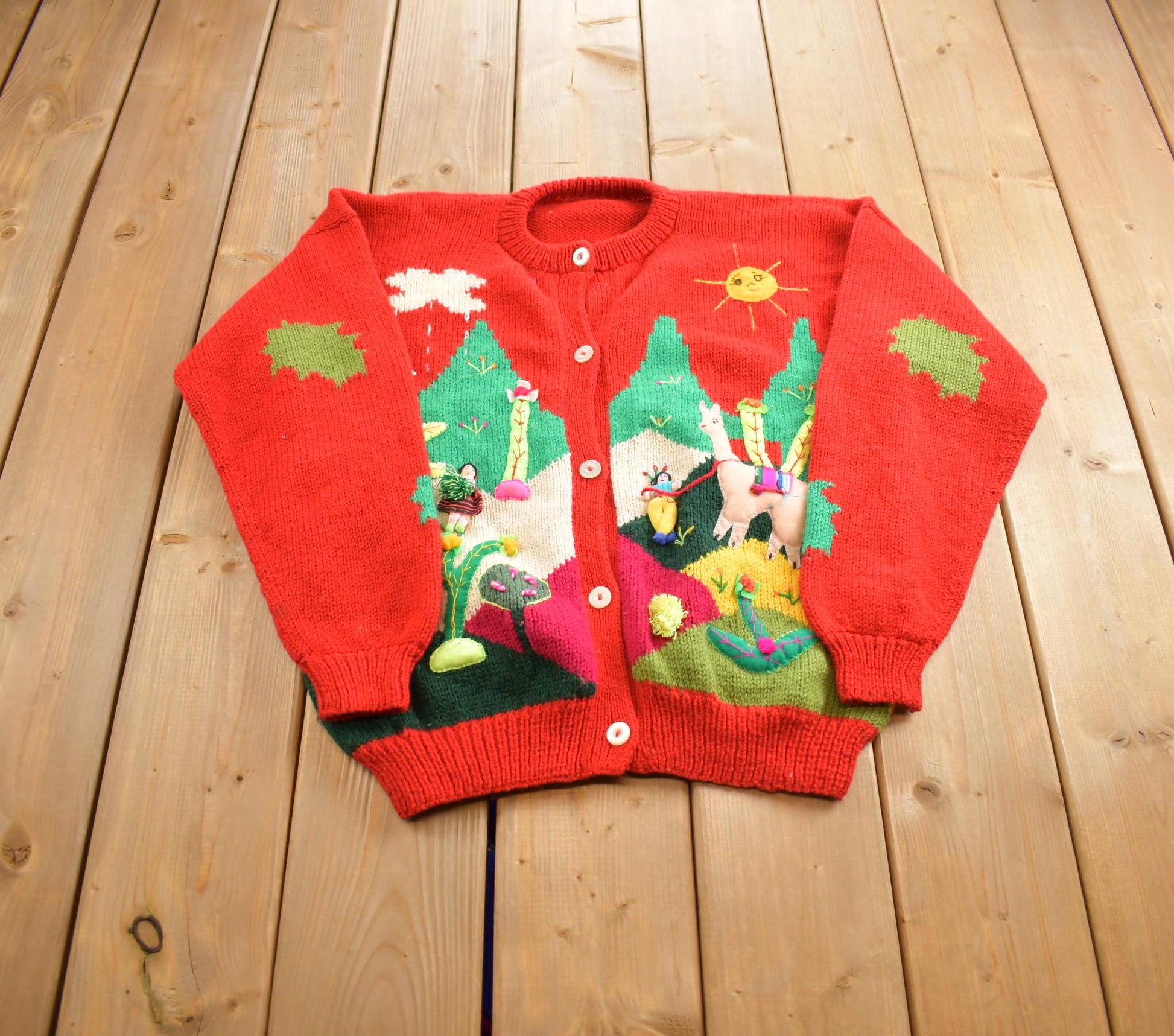 Vintage 1990s 3D Fairytale Knit Cardigan Sweater
