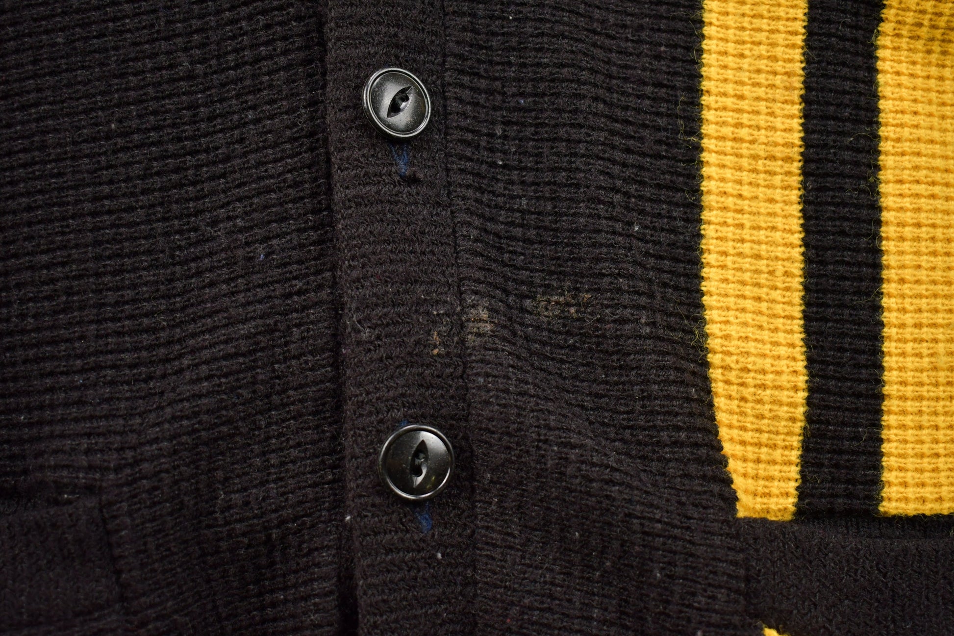 Vintage 1950s Vertical Yellow Racing Stripe Knitted Cardigan Sweater