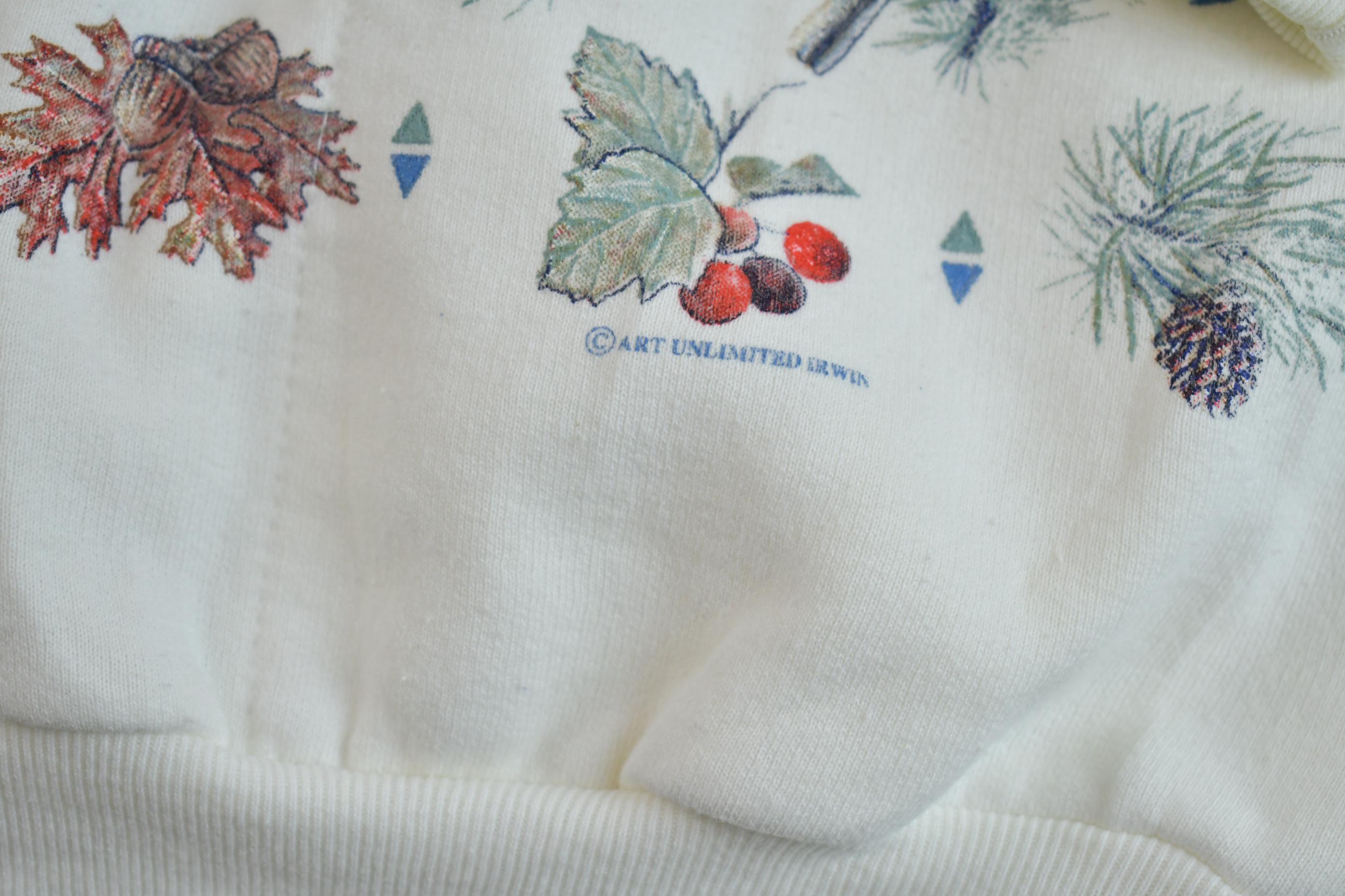 Vintage 1990s Cute Grandma Style Bird Print Crewneck Sweater Made In USA
