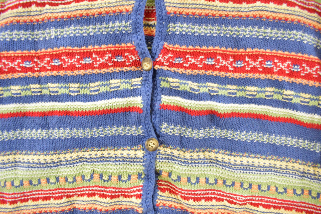 Vintage 1990s Eddie Bauer Rainbow Button Up Knit Cardigan Sweater Women's M
