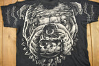 Vintage 1996 Bulldog All Over Print Liquid Blue Graphic T Shirt