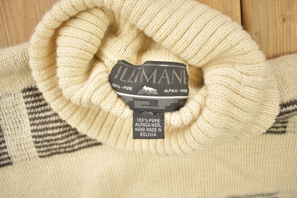 Vintage 1990s Illimani 100% Alpaca Wool Patchwork Knitted Turtleneck Sweater