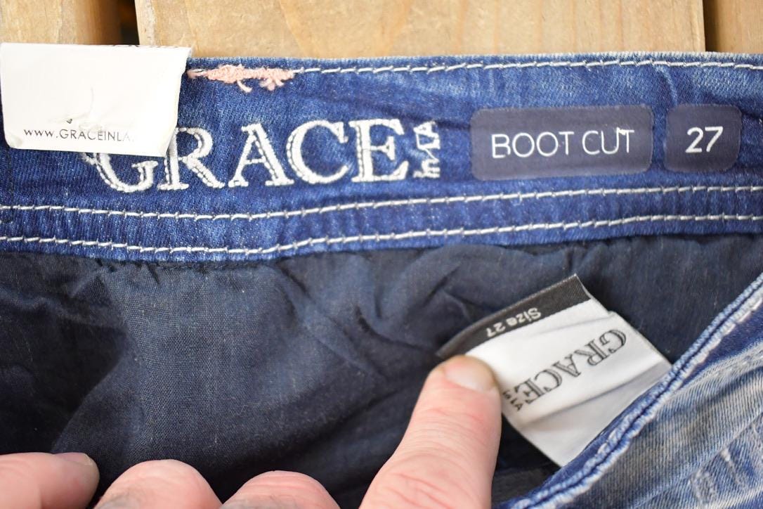 Vintage Deadstock Y2K Grace In LA Bedazzled Low Rise Jeans Women's Size 27 x 32