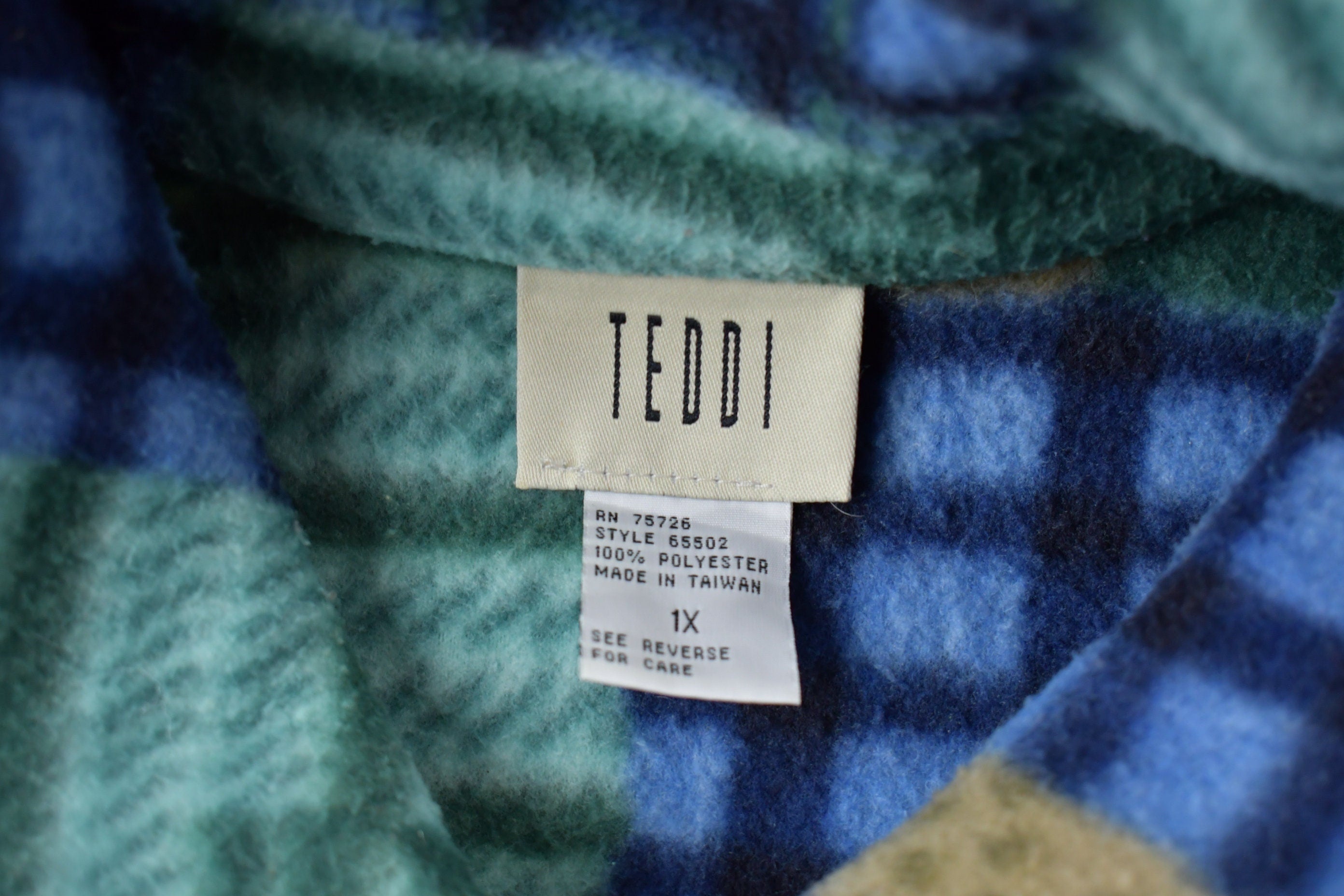 Vintage 1980s Teddi All Over Print Full Zip Fleece Sweater