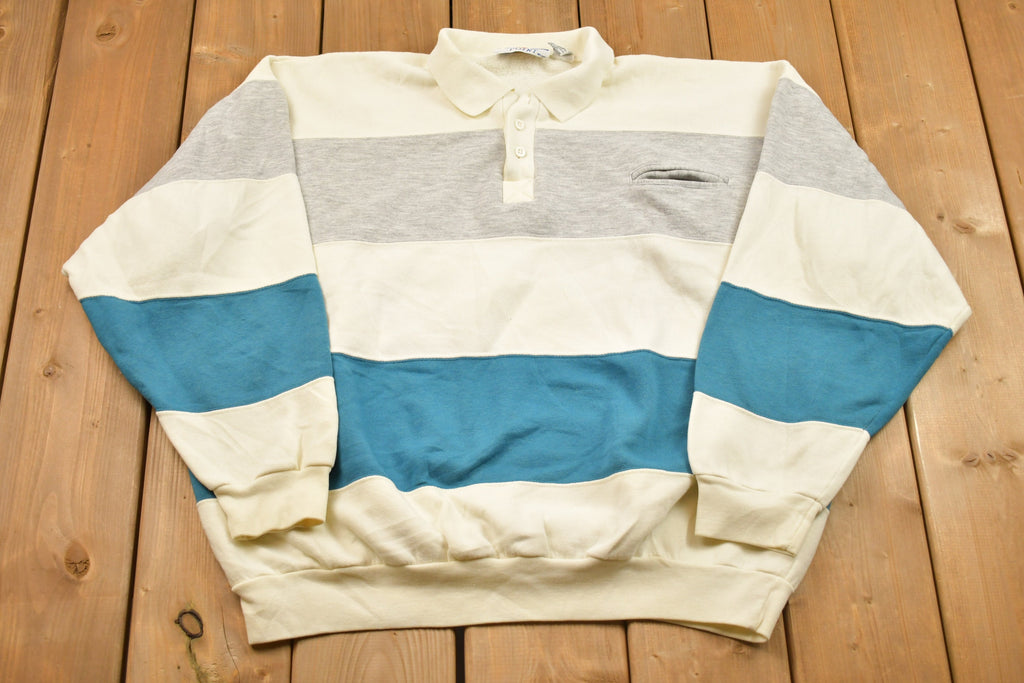 Vintage 1990s Quarter Button Striped Sweatshirt