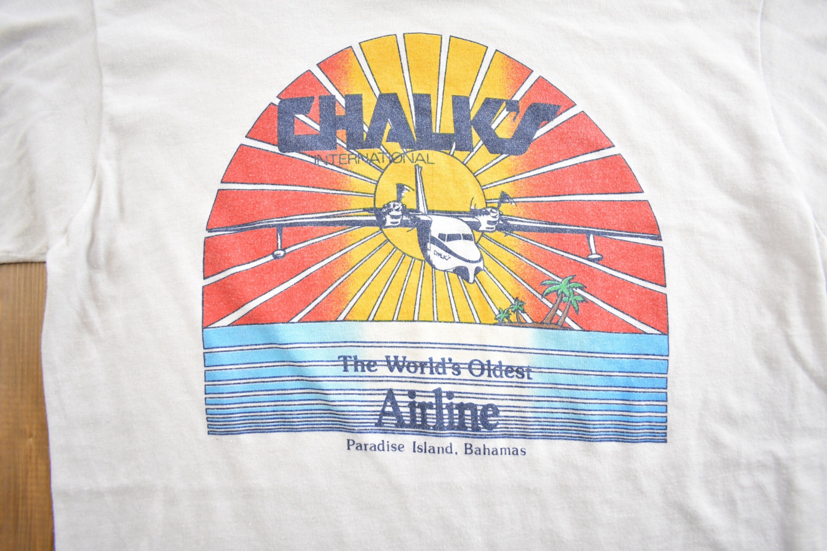 Vintage 1980s Chalice Worlds Oldest Airline Single Stitch Graphic T Shirt Made In USA