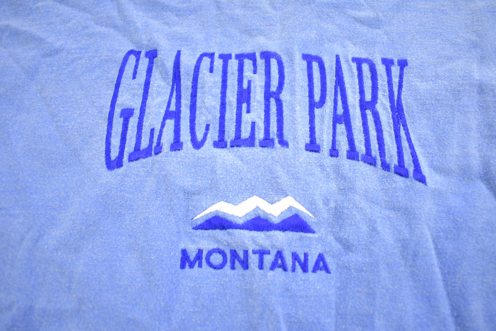 Vintage 1990s Glacier Park Montana Embroidered Souvenir Travel Crewneck Sweatshirt Made In USA