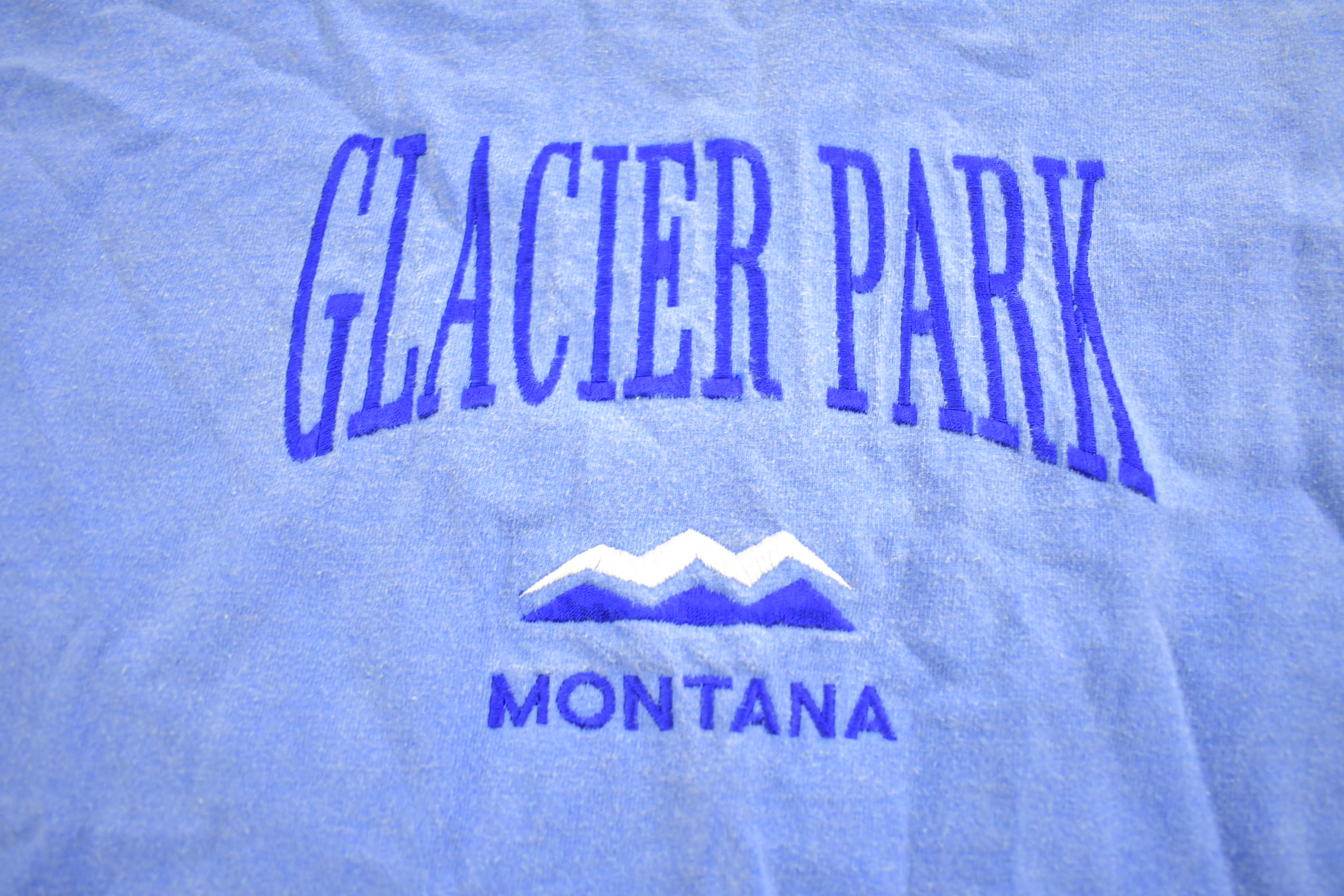Vintage 1990s Glacier Park Montana Embroidered Souvenir Travel Crewneck Sweatshirt Made In USA