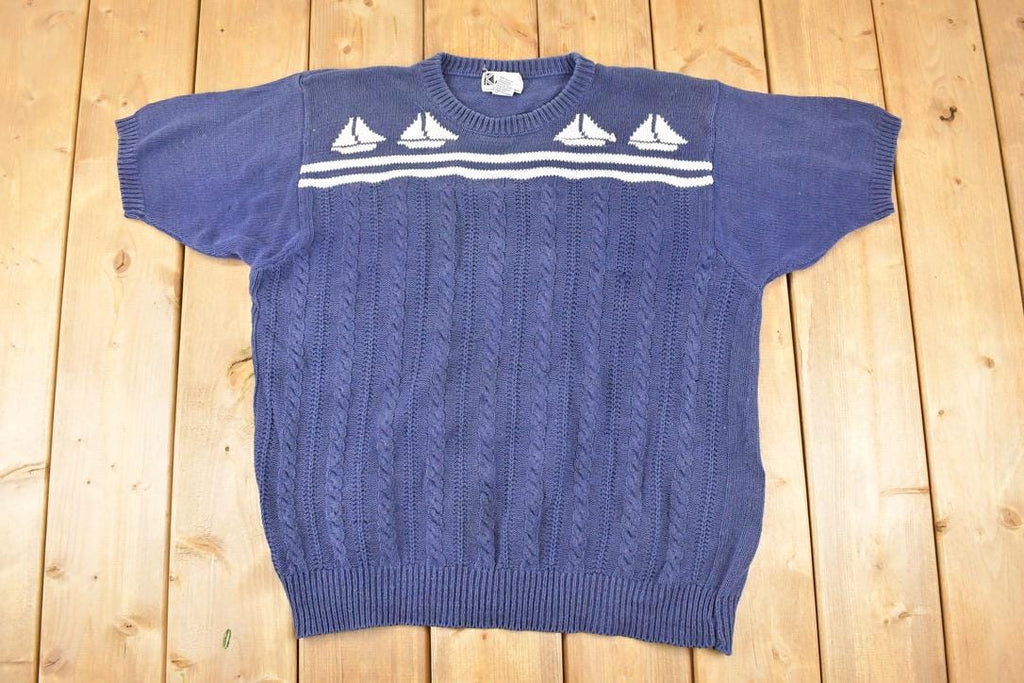 Vintage 1990s Kobe Nautical Cable Knit Crewneck Sweater Mens L
