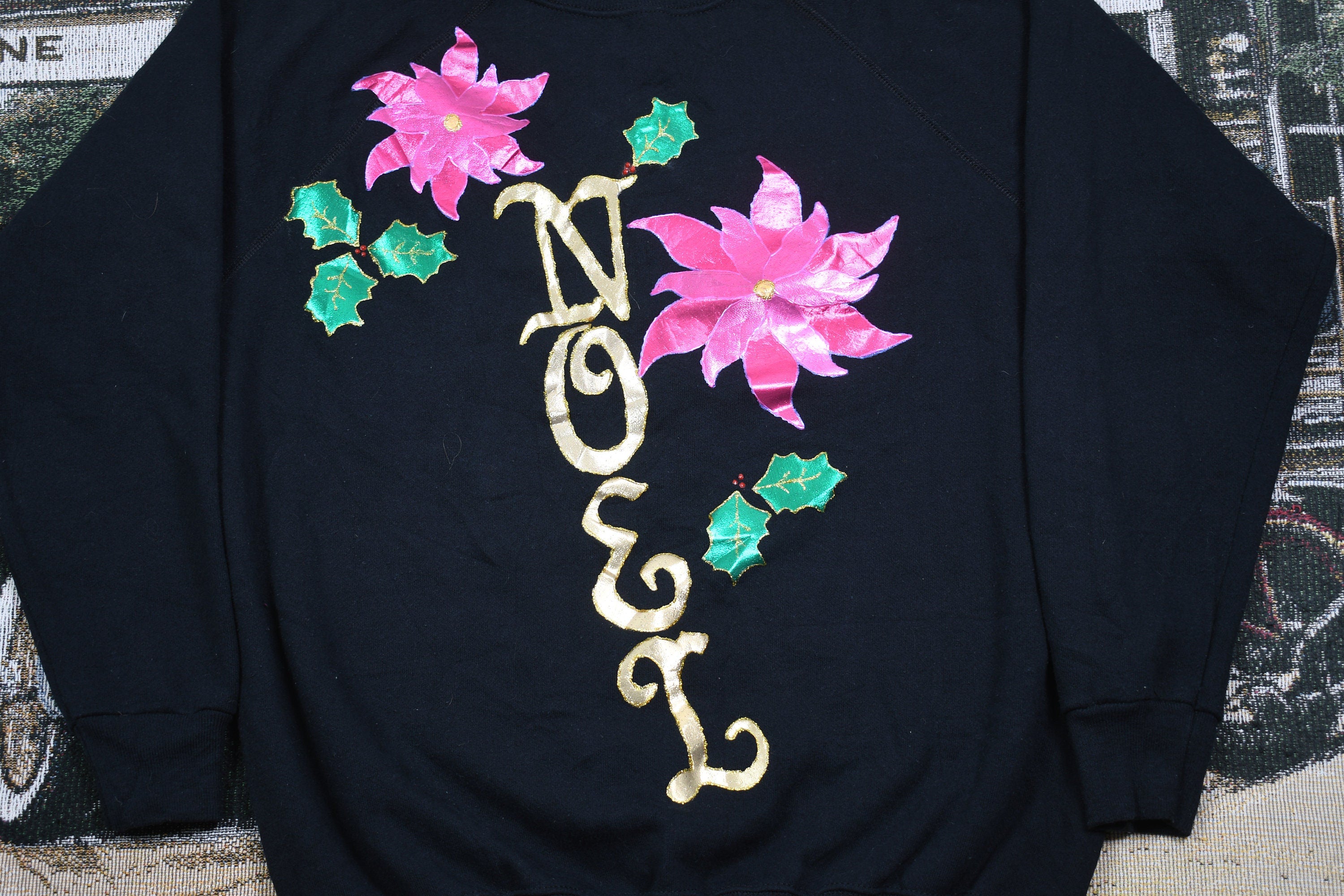 Vintage 1990s Noel Graphic Christmas Sweater , 90s Holiday Crewneck , Winter Wear , Festive Graphic Print , Noel , Shiny Spell Out
