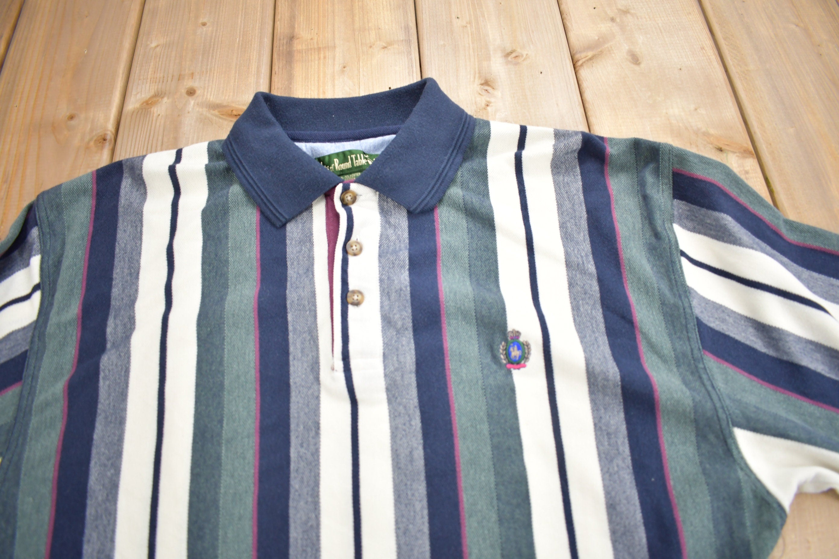Vintage 1990s Knights Of Round Table Striped Quarter Button Shirt