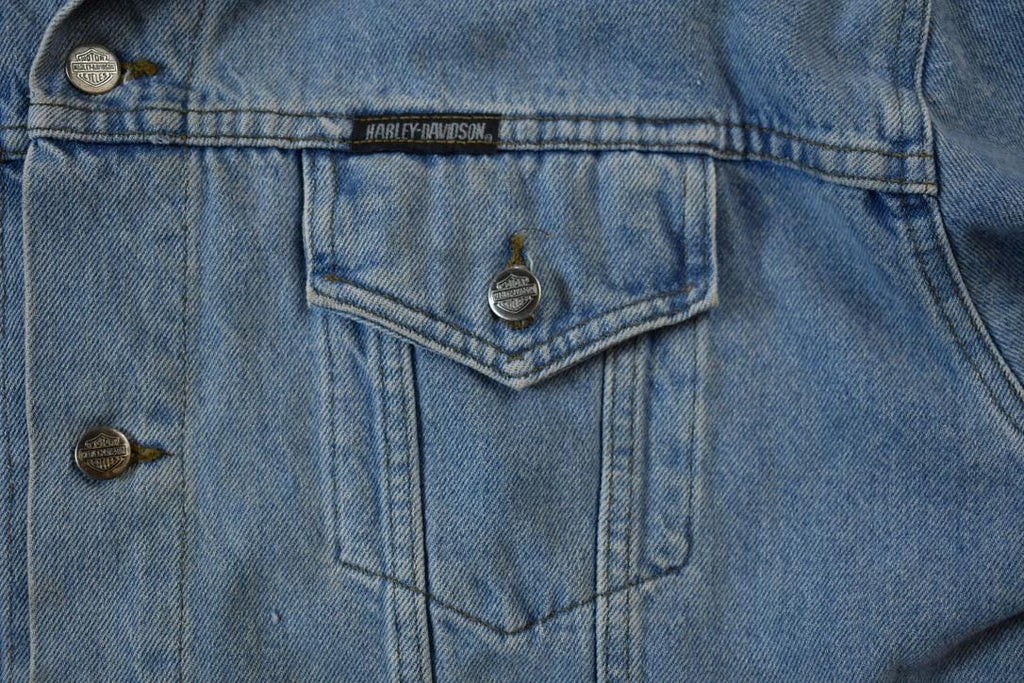 Vintage Y2K Harley Davidson Motorcycles Embroidered Jean Jacket - Large