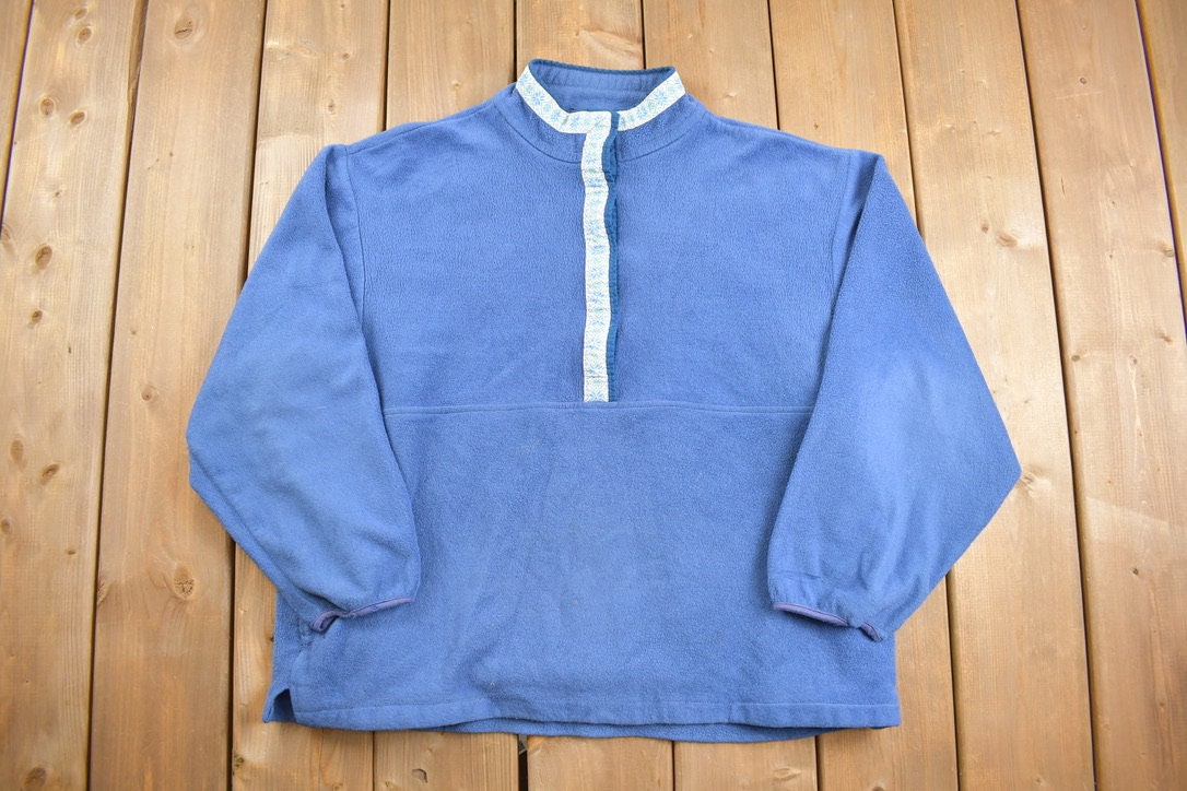 Vintage 1980s LL Bean Blue T Snap Fleece Sweater / 90s Fleece / 90s Sweater / Streetwear / Hiking / Outdoorsman / Made in USA / 80s / 90s