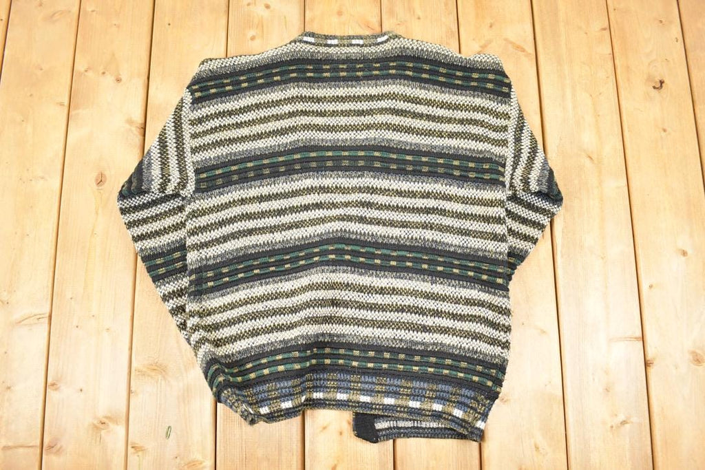 Vintage 1990s Entourage Abstract Knit Cardigan Sweater Men's L  Preppy Knit Cardigan  Fancy Knit Vintage Cardigan