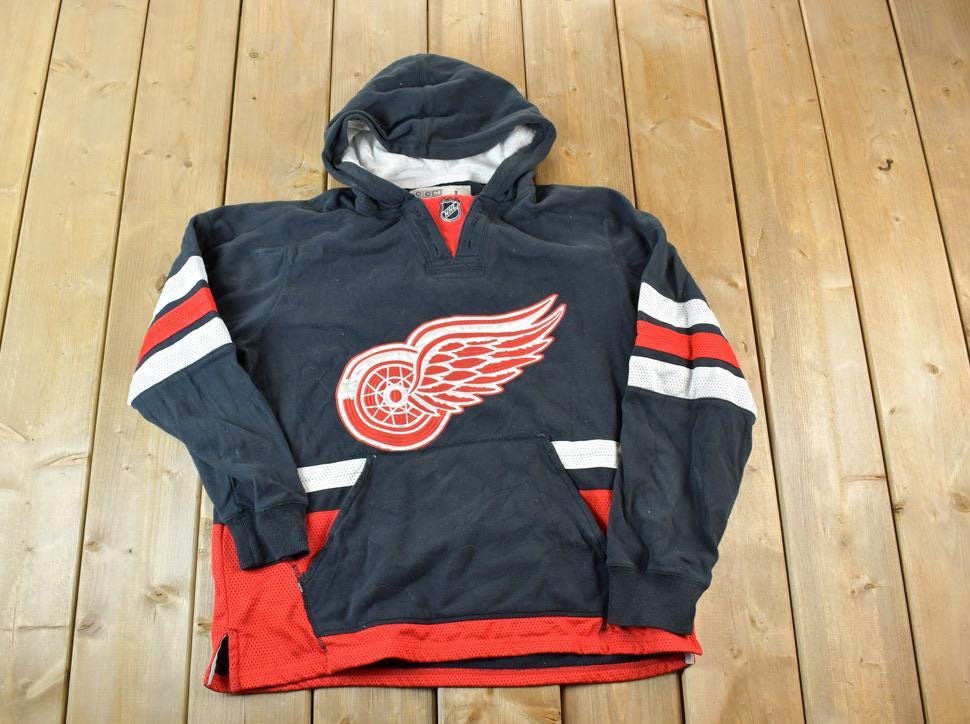 Vintage 1990s Detroit Red Wings NHL CCM Hockey Hoodie Jersey Sweatshirt / Made In USA / Vintage Sportswear / Embroidered / Hockey
