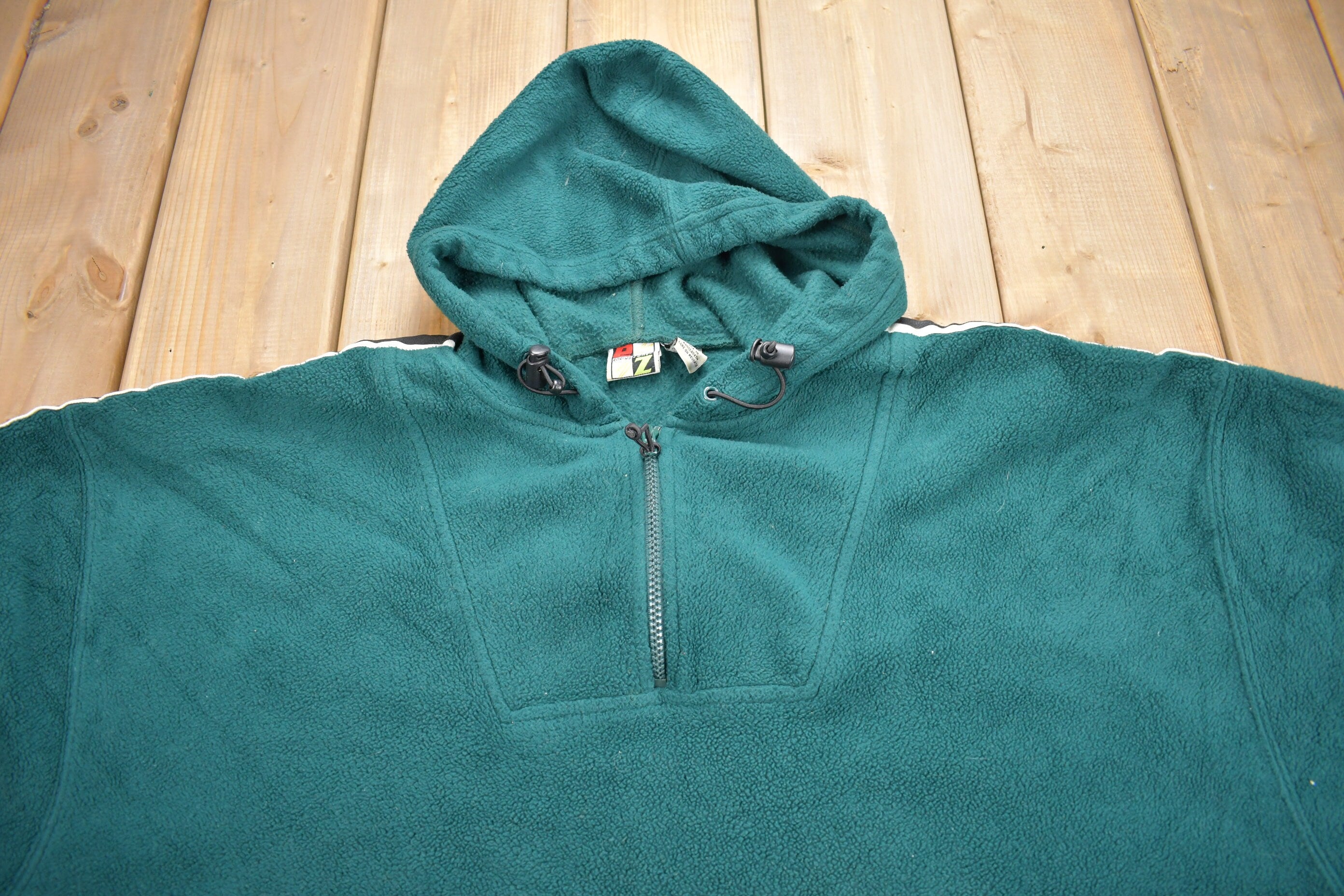 Vintage 1990s Green Quarter Zip Fleece Hoodie