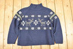 Vintage 1990s LL Bean Christmas Reindeer Wool Knit Crewneck Sweater Women's L