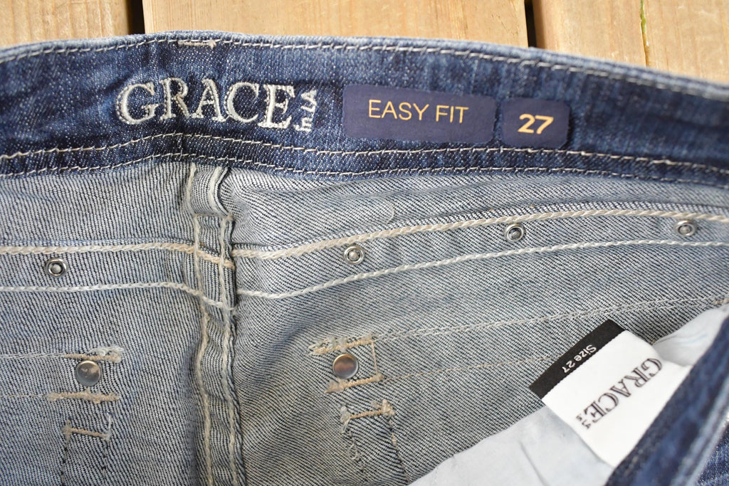 Vintage Deadstock Y2K Grace In LA Bedazzled Low Rise Jeans Women's Size 27 x 32 / Bootcut Jeans / 2000's Embroidered Contrast Stitched Denim