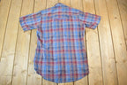 Vintage 1980s Open Range Plaid Western Cowboy Button Up Shirt