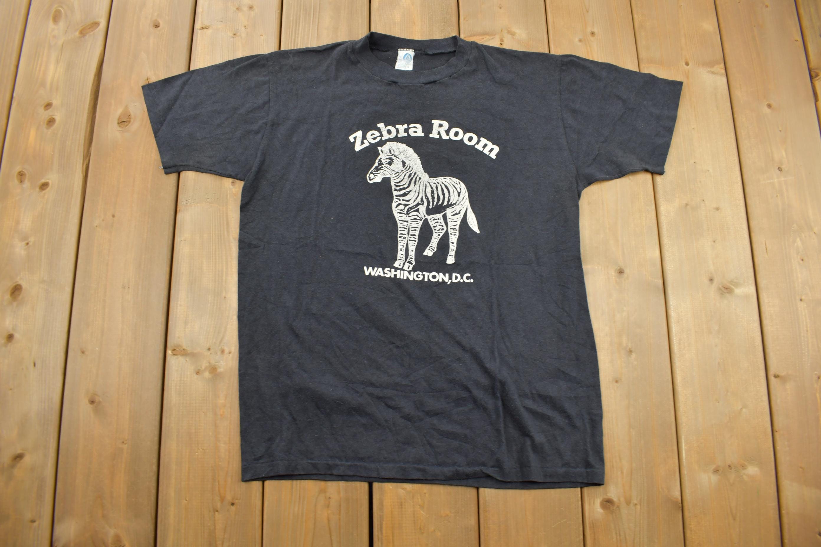 Vintage 1980s Zebra Room Washington DC Single Stitch Graphic T-Shirt Made In USA