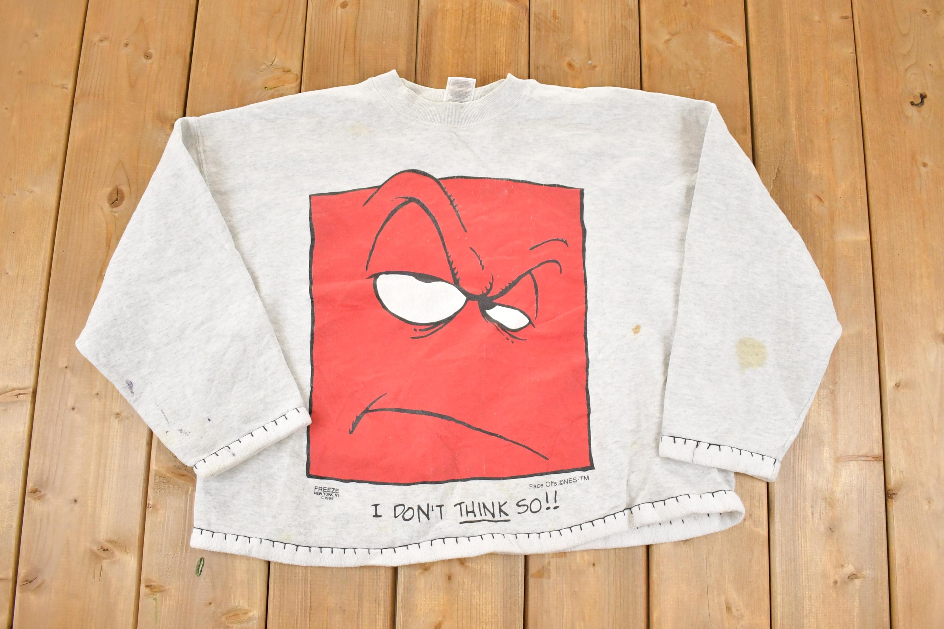 Vintage 1996 Freeze New York Cartoon Face Crewneck Sweatshirt Women's Cropped XL