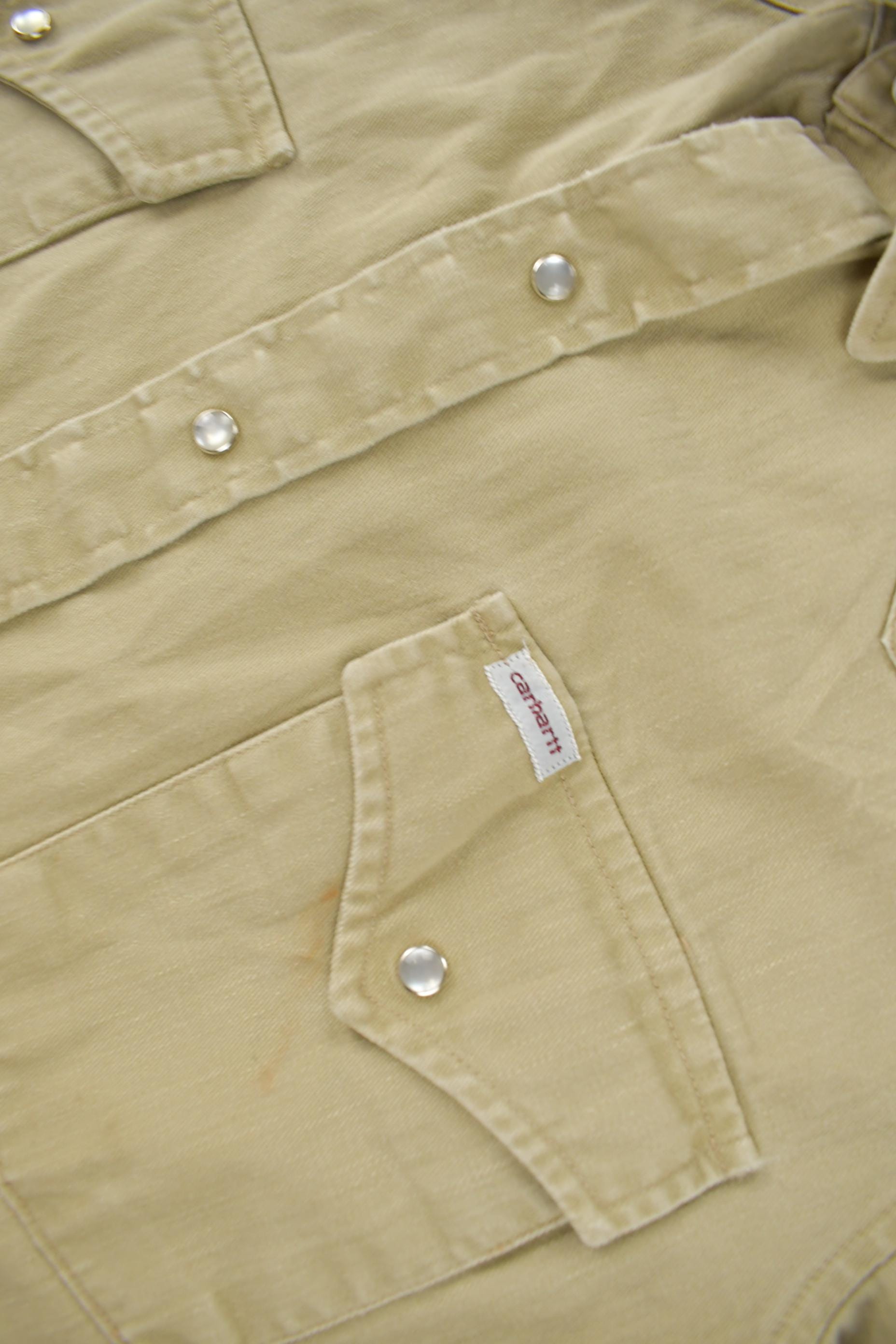 Vintage 1980s Carhartt Beige Snap Button Up Shirt