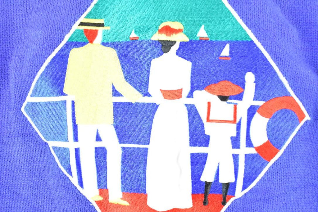 Vintage 1990s America Knit Boat Watching Collared Crewneck Sweater Mens S