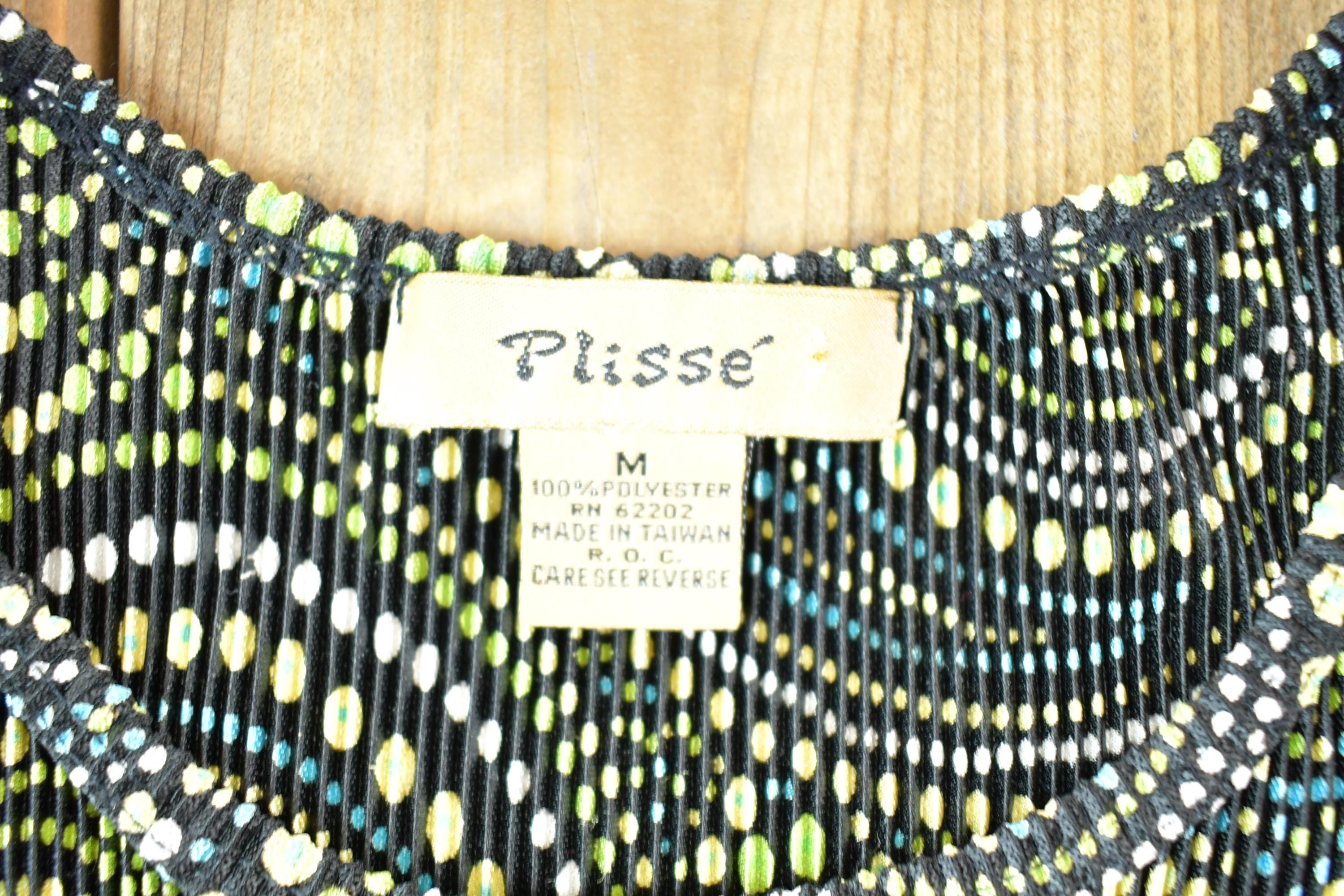 Vintage 1990s Plisse Abstract Print Dress Shirt Women's Medium