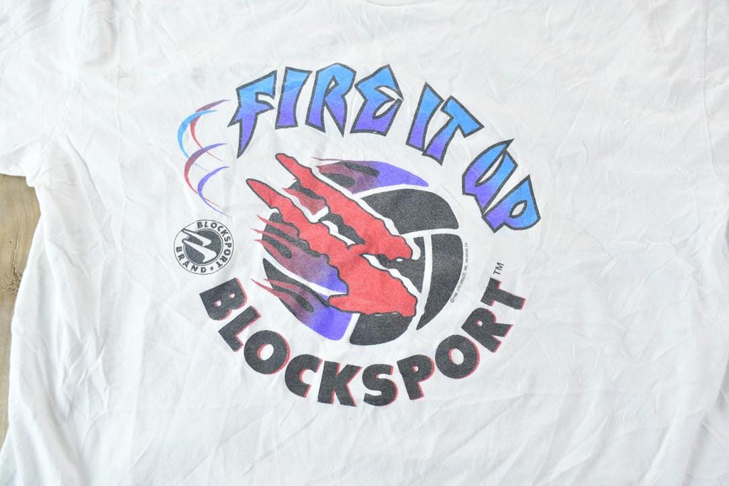 Vintage 1990s Single Stitch Blocksport Graphic Volleyball T-Shirt