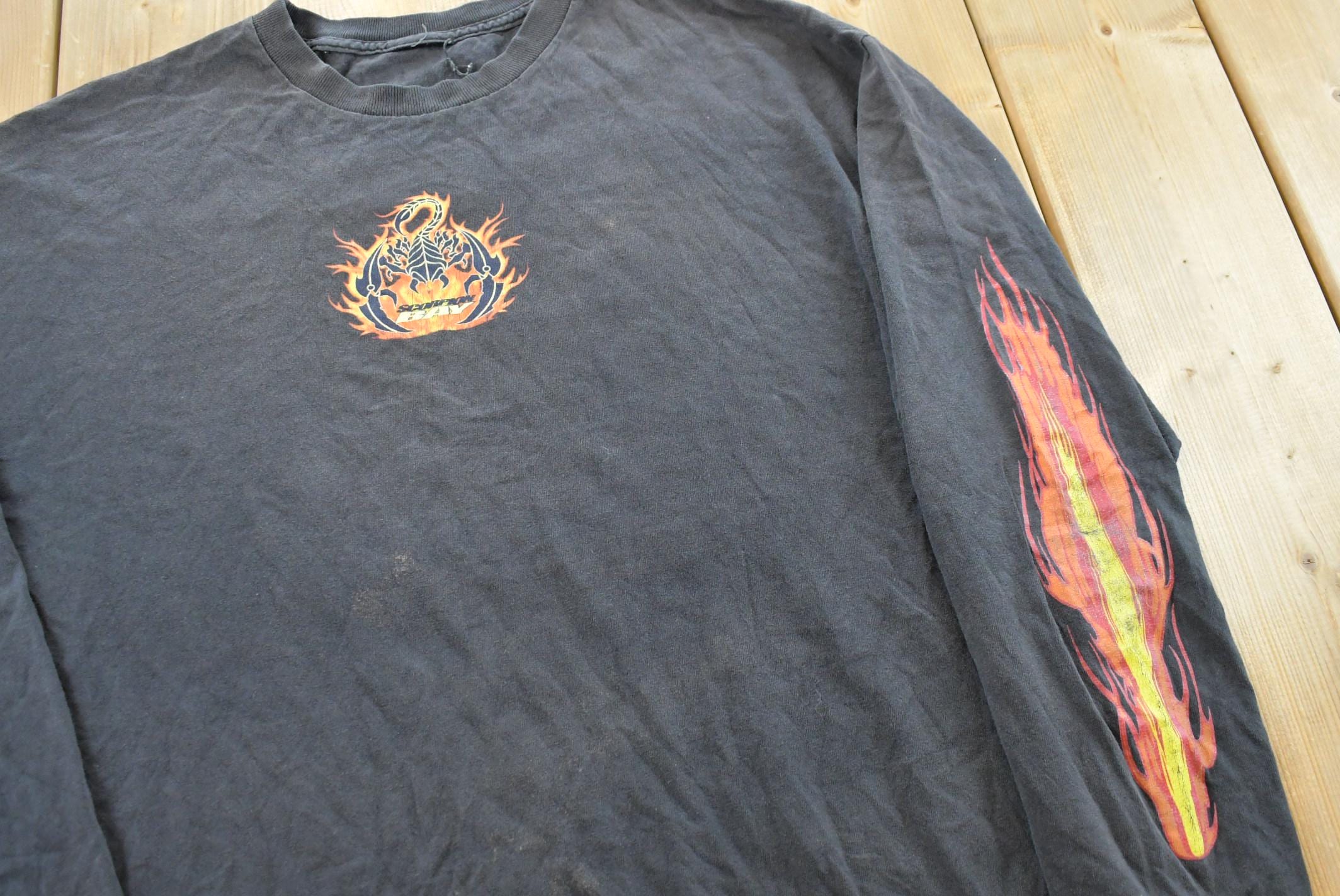 Vintage Y2K Scorpion Bay Flames Skull Long Sleeve T-Shirt Mens XL