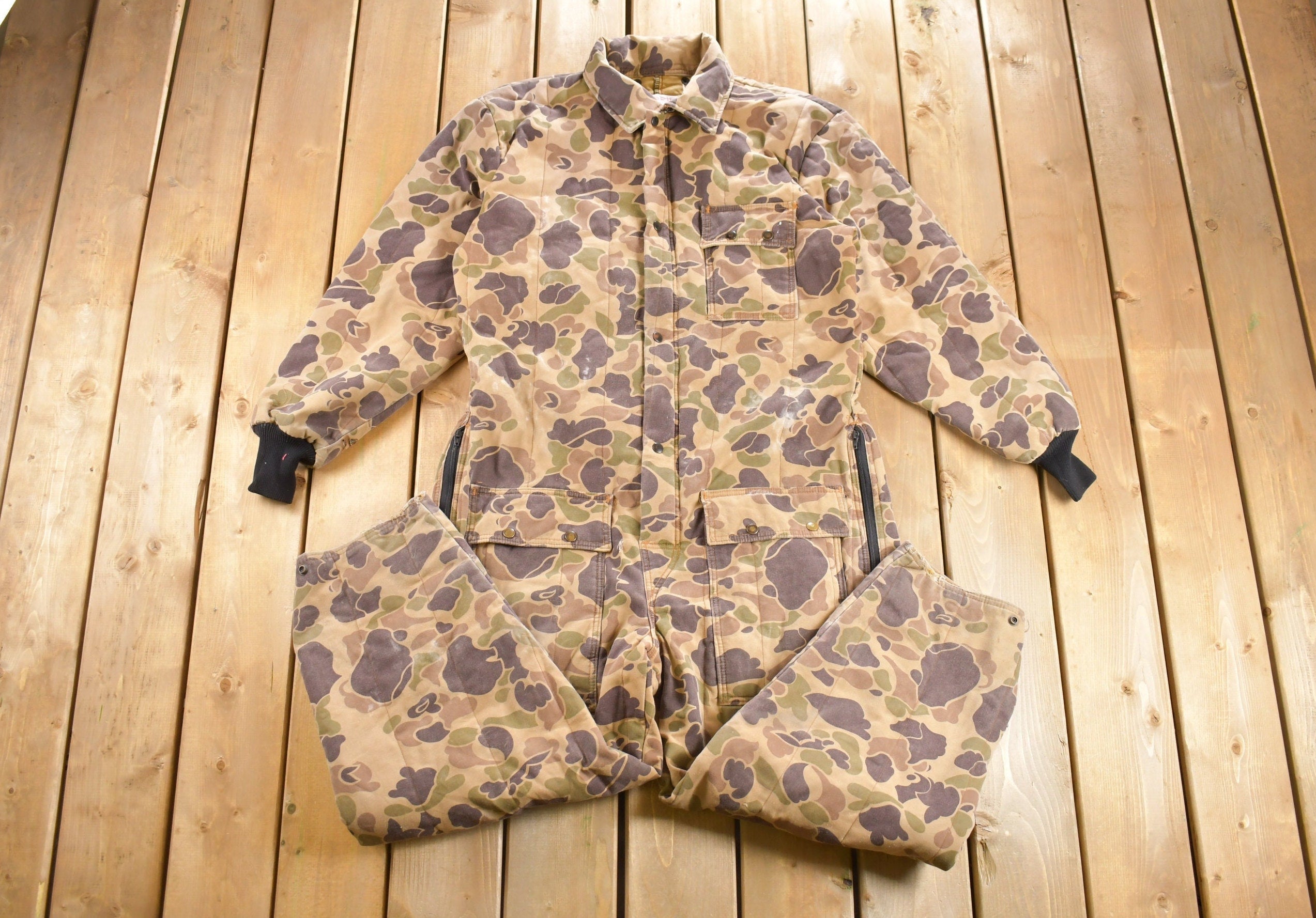 Vintage 1970s Saf T Bak Insulated Duck Camo Coveralls