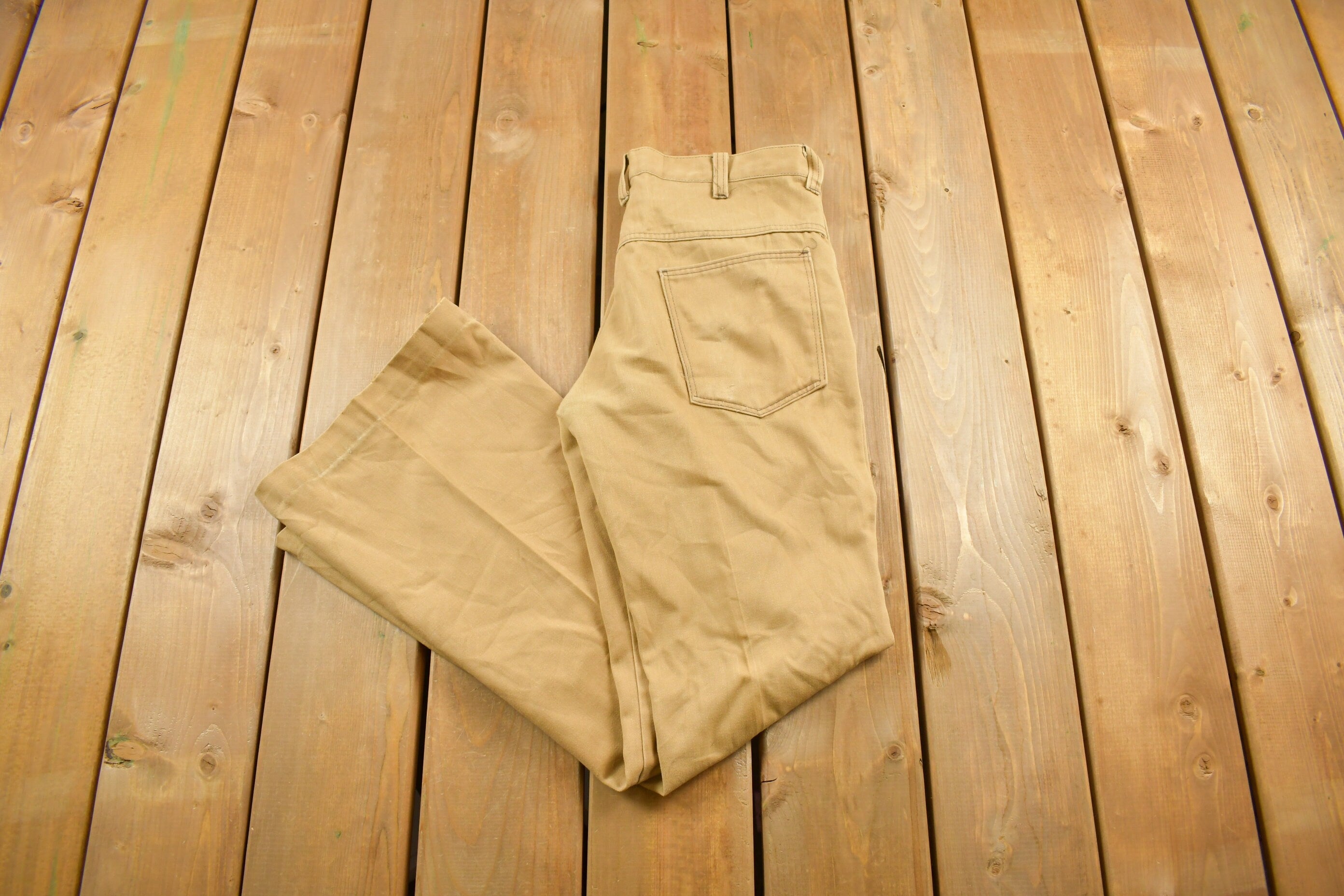 Vintage 1980s Beige Flared Trousers Size 31 x 30