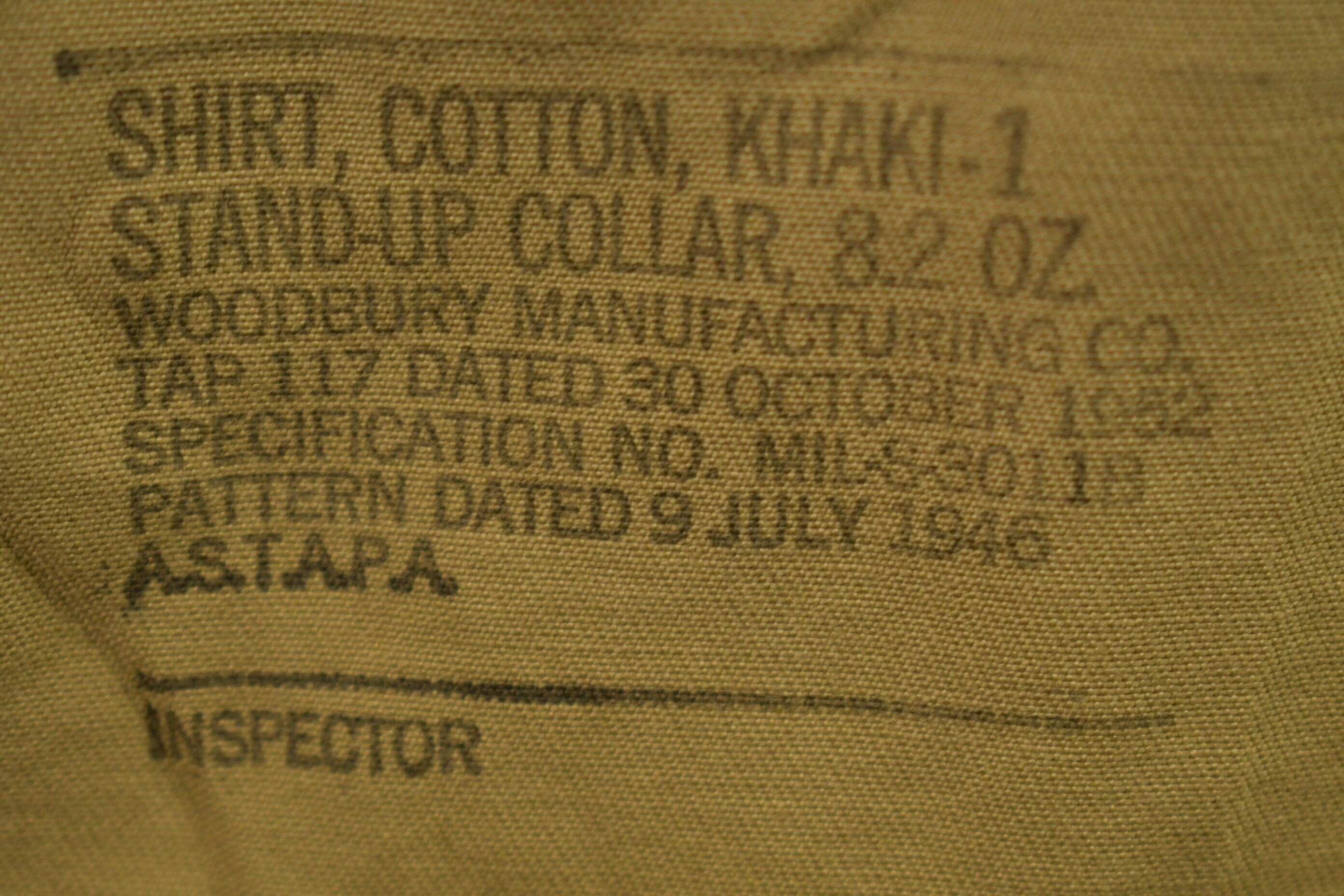 Vintage 1952 Military Khaki-1 Stand-Up Collar Button Up Shirt