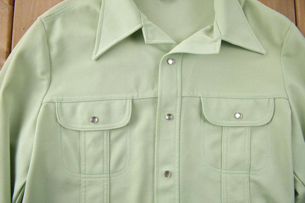 Vintage 1970s Lee Western Style Pearl Snap Button Up Shirt Made in USA Size L