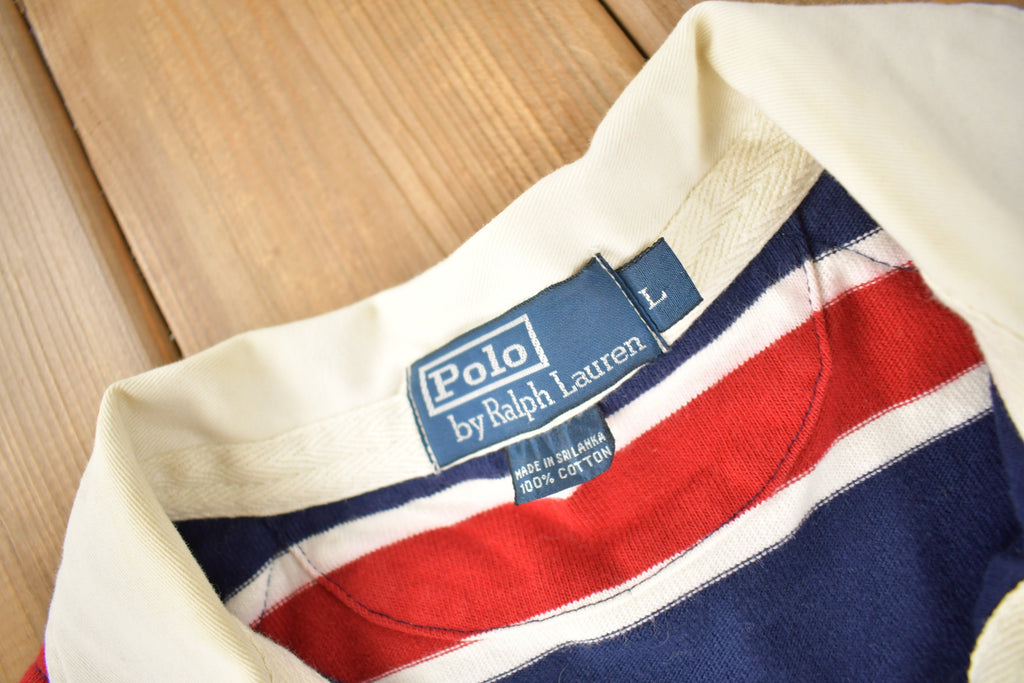 Vintage 1990s Polo By Ralph Lauren Embroidered Small Pony Striped Rugby Sweater Size Large