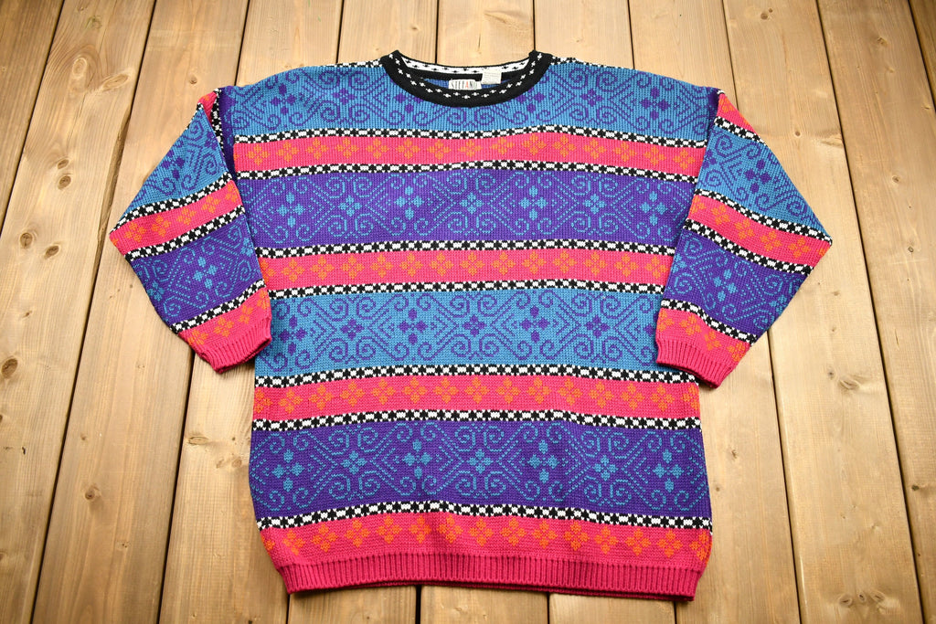 Vintage 1990s Striped 3D Knit Sweater