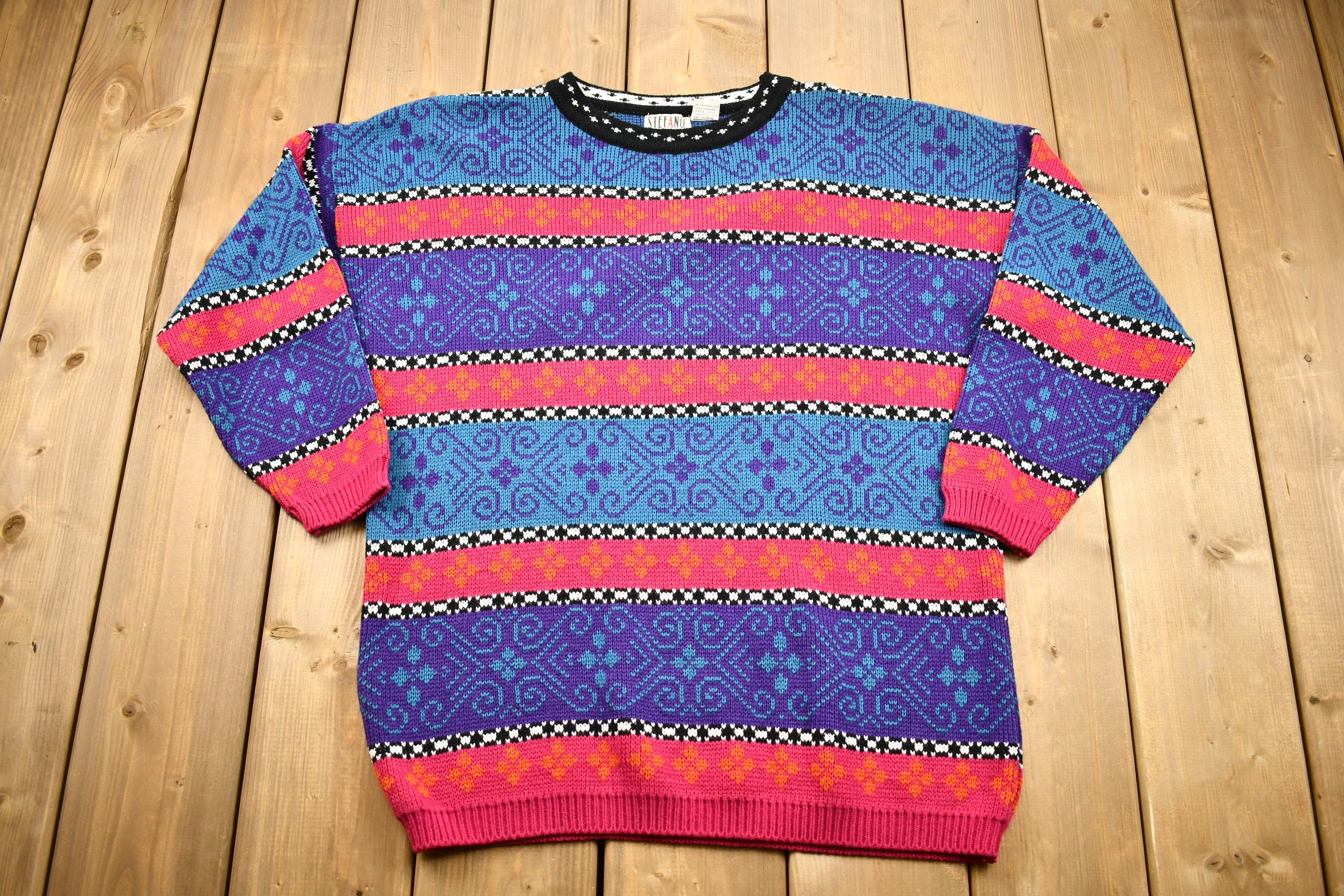 Vintage 1990s Striped 3D Knit Sweater