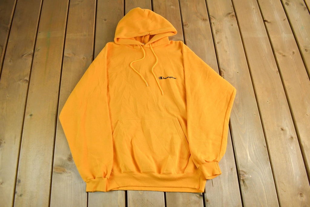 Vintage 2000s Champion Blank Yellow Hoodie Sweatshirt Men's Medium