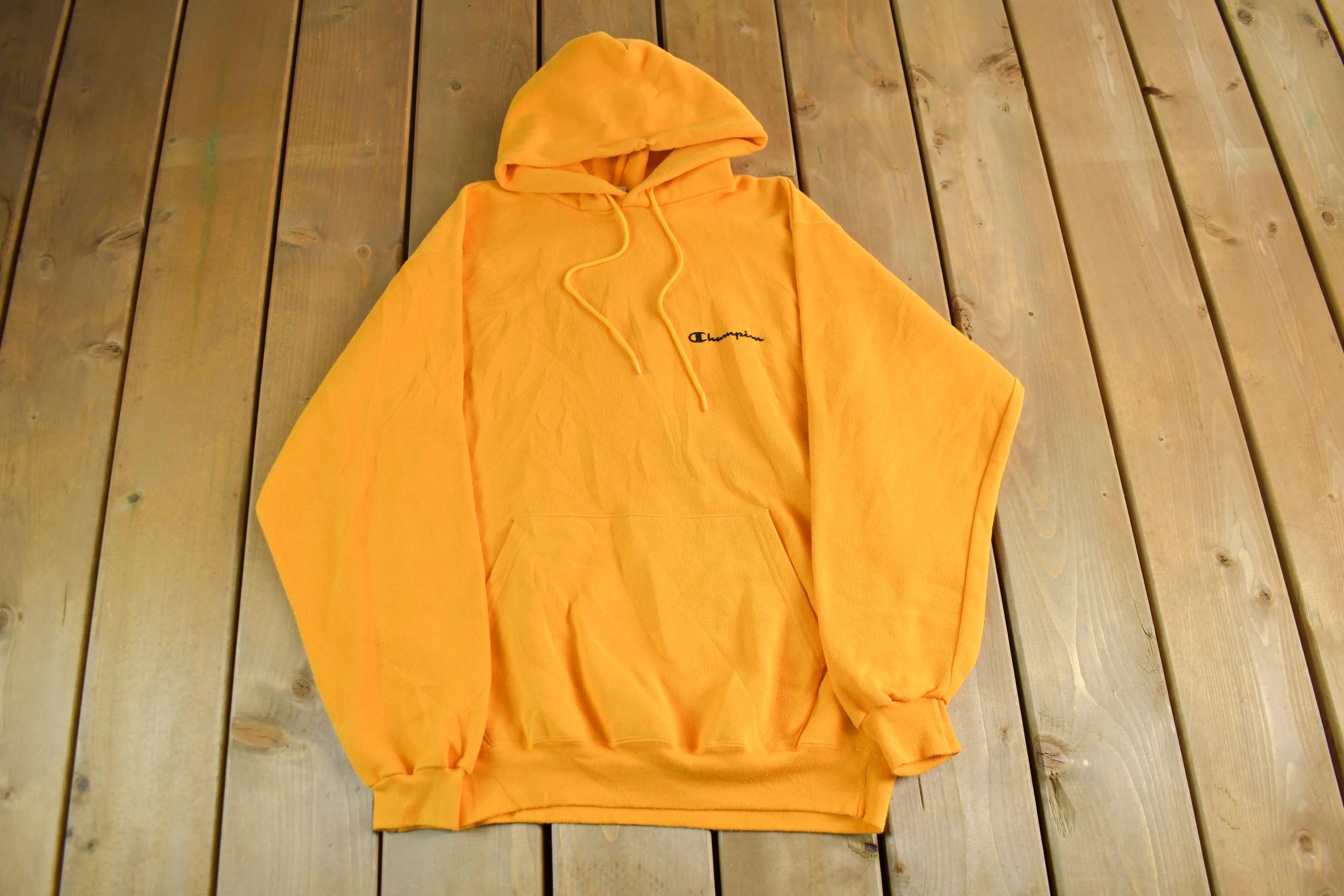 Vintage 2000s Champion Blank Yellow Hoodie Sweatshirt Men's Medium