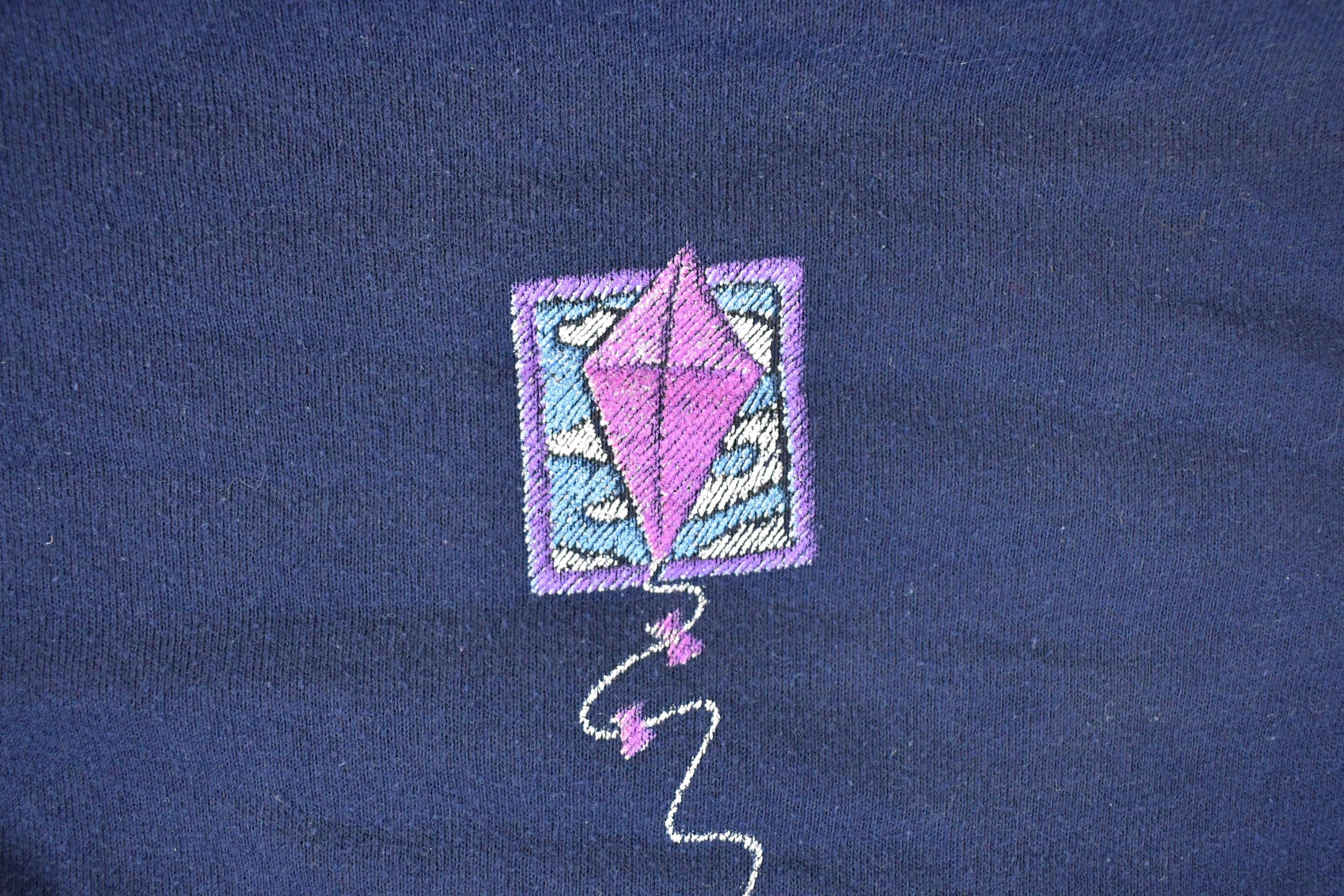 Vintage 1990s Morning Sun Cute Kite Double Collar Embroidered Crewneck Sweatshirt Women's XL